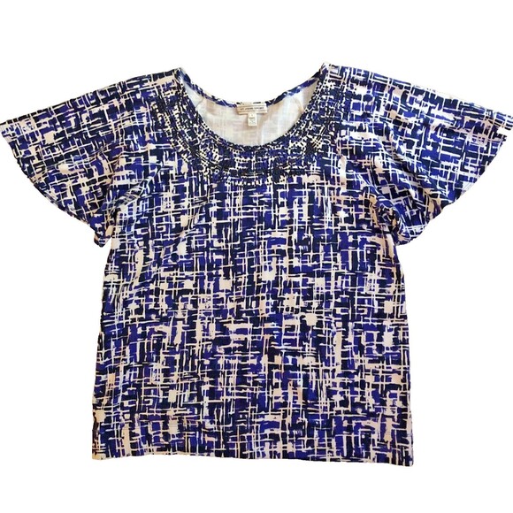 St John Sport Bead Embellished Knit Top Womens Size L Flutter Sleeve Scoop Neck - Picture 8 of 14